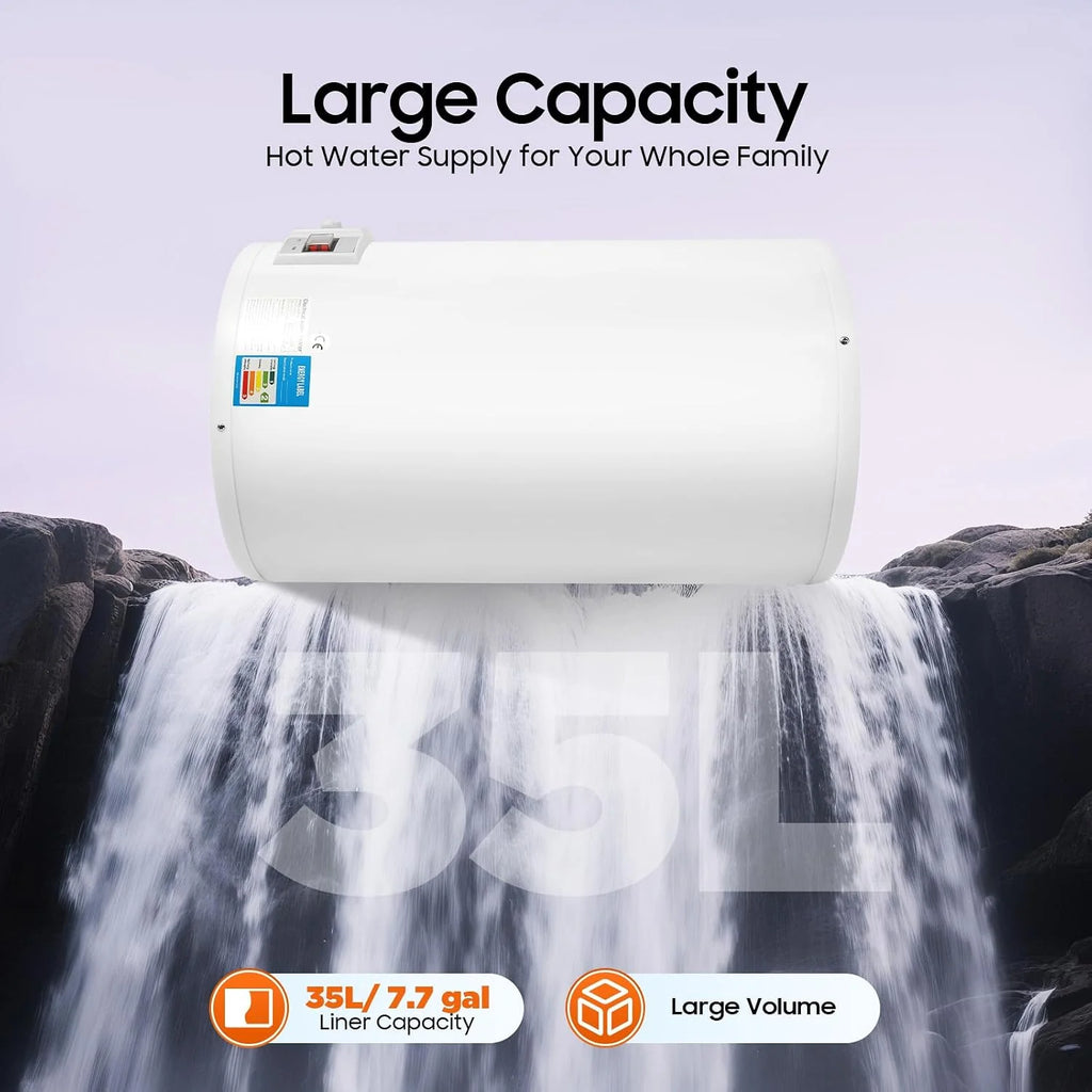 Elektryczny zbiornik ciepłej wody 35 l, 2 kW, 220 V, 0,7 MPa, podgrzewacz wody 25-75 ℃, regulowany podgrzewacz wody IPX4, poziom wodoszczelności z cyfrowym wyświetlaczem LED, słuchawką prysznicową i