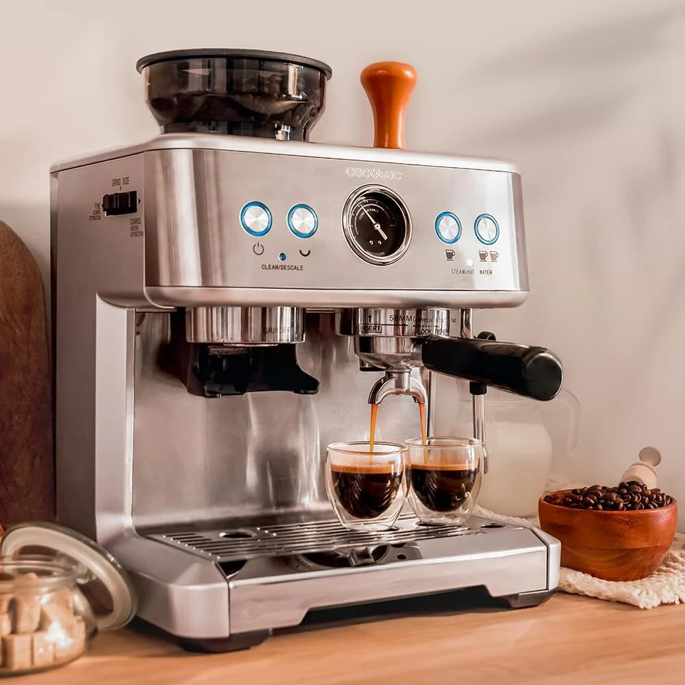 Cecotec Ekspres do kawy Express 20 barów Power Espresso 20 Barista, 2250 W, manometr, 2 Thermoblocks, regulowany parowiec, pojemnik na kawę ziarnistą i młynek z 20 poziomami