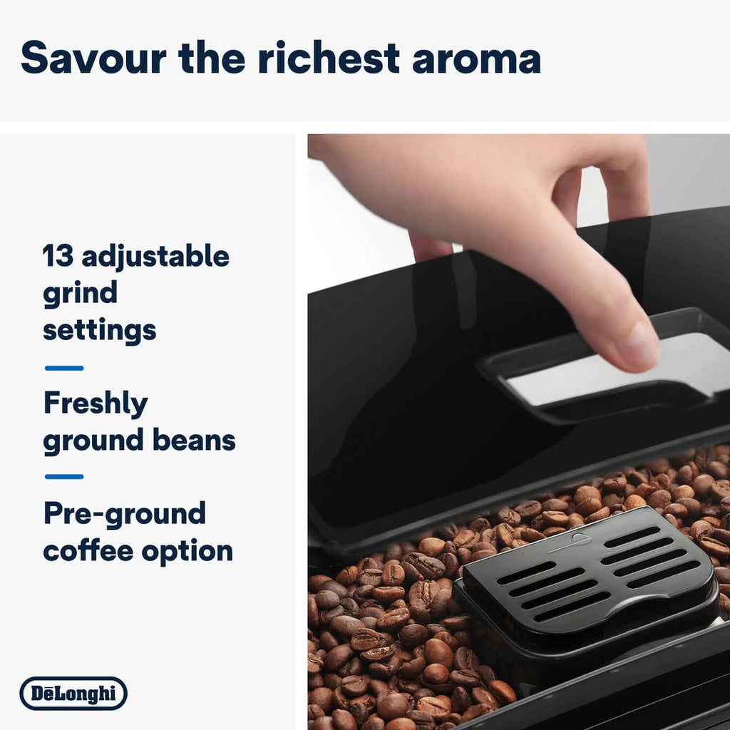 De'Longhi Magnifica S, Automatyczny Ekspres do Kawy Ziarnistej, do Zaparzania Espresso i Cappuccino, ECAM22.110.B, Czarny
