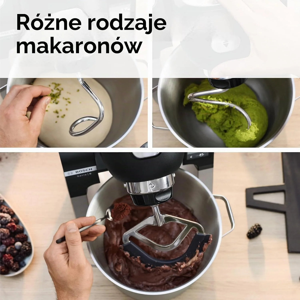 Bosch Robot kuchenny seria 6, 2 miski 5,5 l (stal nierdzewna, tworzywo sztuczne), waga zintegrowana, 7 programów automatycznych, 7 stopni, mieszadło planetarne, hak do zagniatania/miotła silikonowa