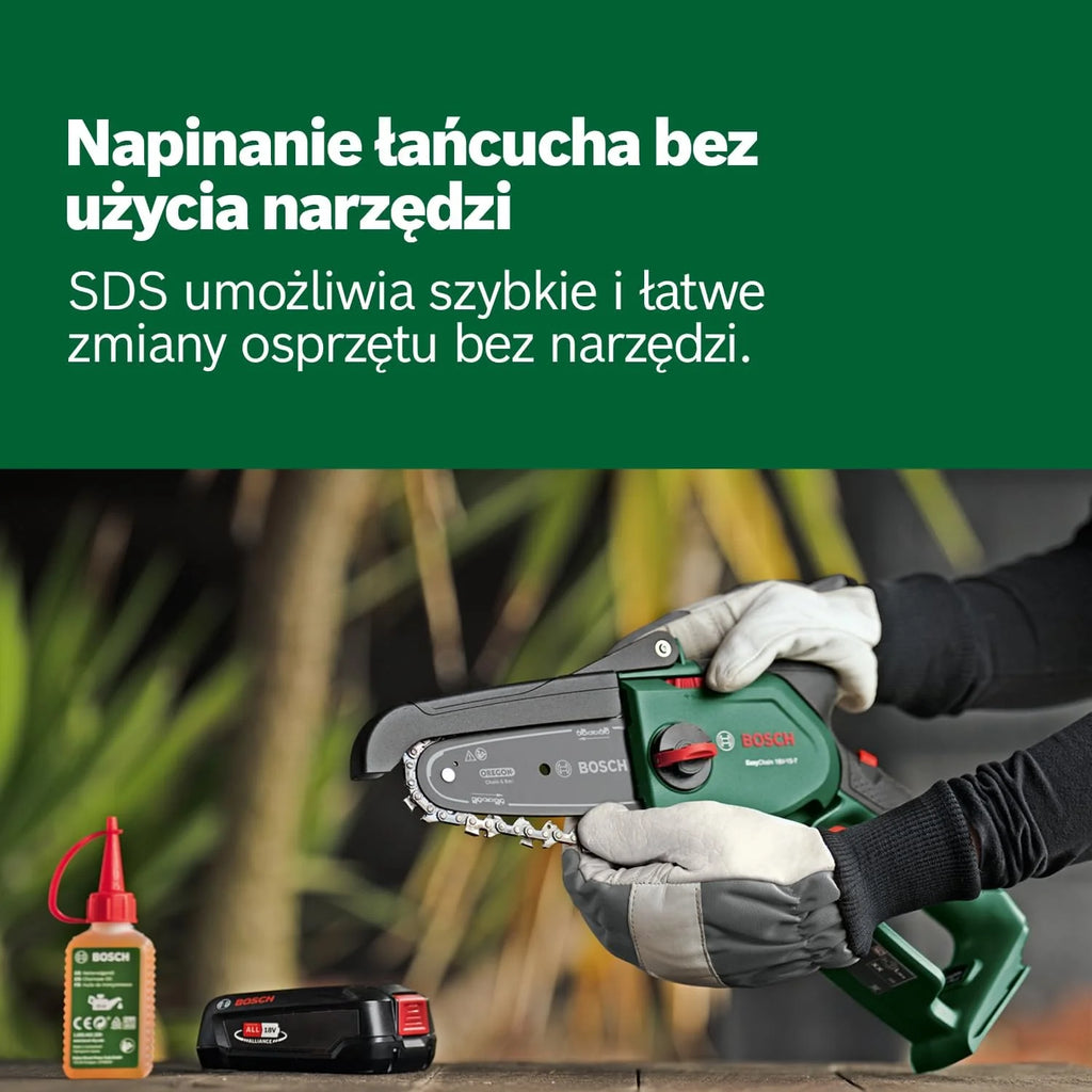 Bosch Mini piła łańcuchowa EasyChain 18V-15-7, do cięcia drewna, system 18V, prędkość łańcucha: 6,95 m/s, bez akumulatora