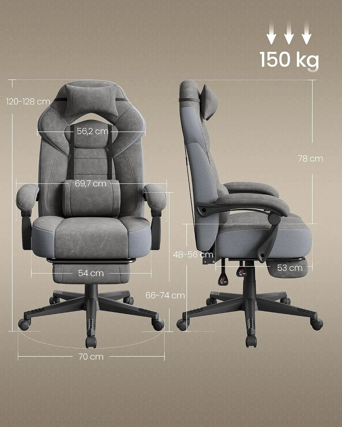 SONGMICS Krzesło do gier, ergonomiczna konstrukcja, obciążenie do 150 kg