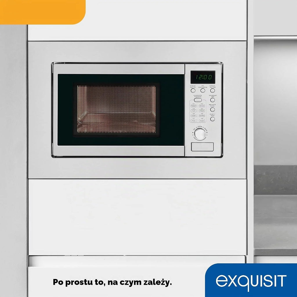 Exquisit EMW 20,1 G kuchenka mikrofalowa do zabudowy | pojemność 20 l | 800 W | Inoxlook | moc grilla 1000 W | 5 poziomów mocy | timer | talerz obrotowy: Ø 24,5 cm | 8 programów gotowania samochodu |