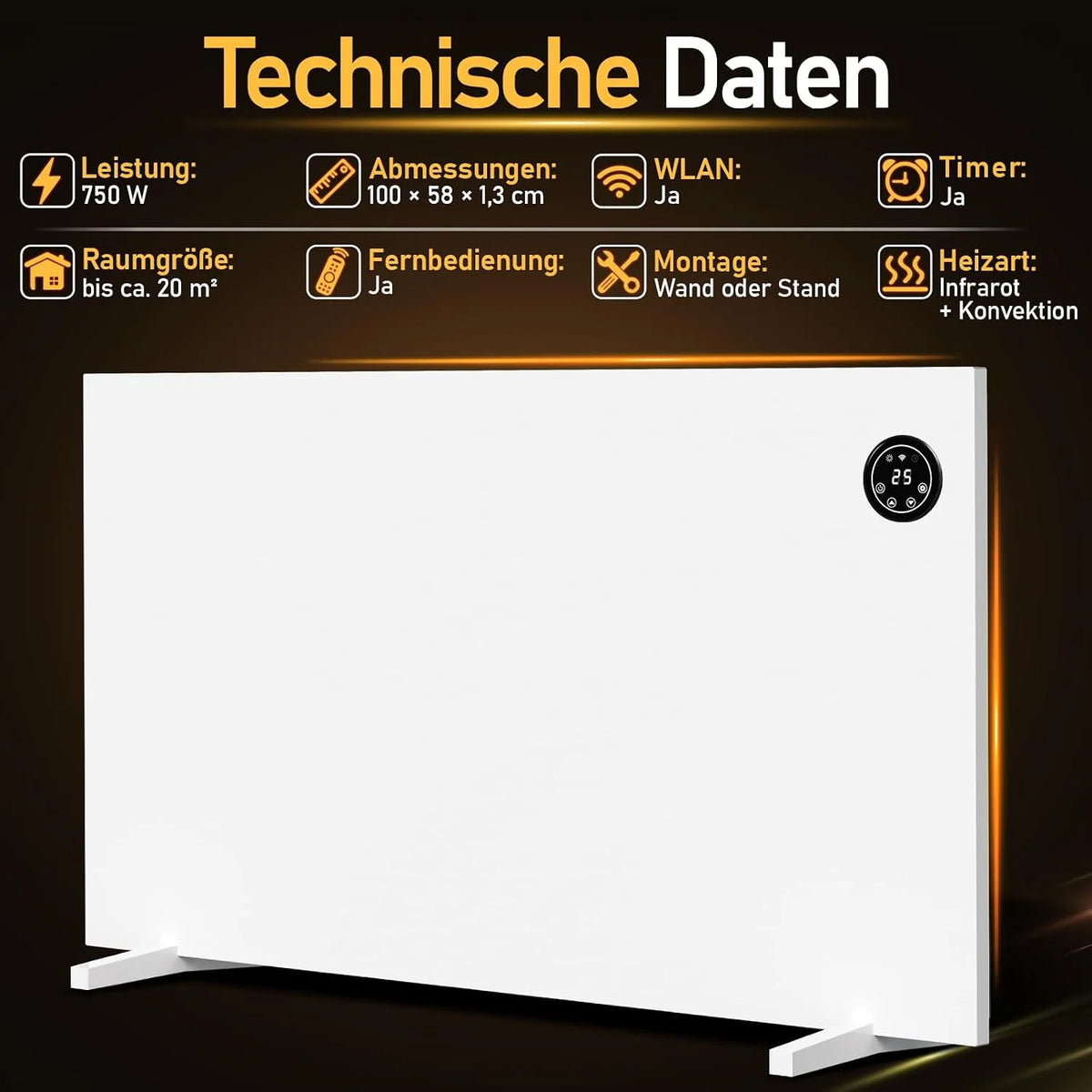 Ogrzewanie na podczerwień 750 W z termostatem i pilotem zdalnego