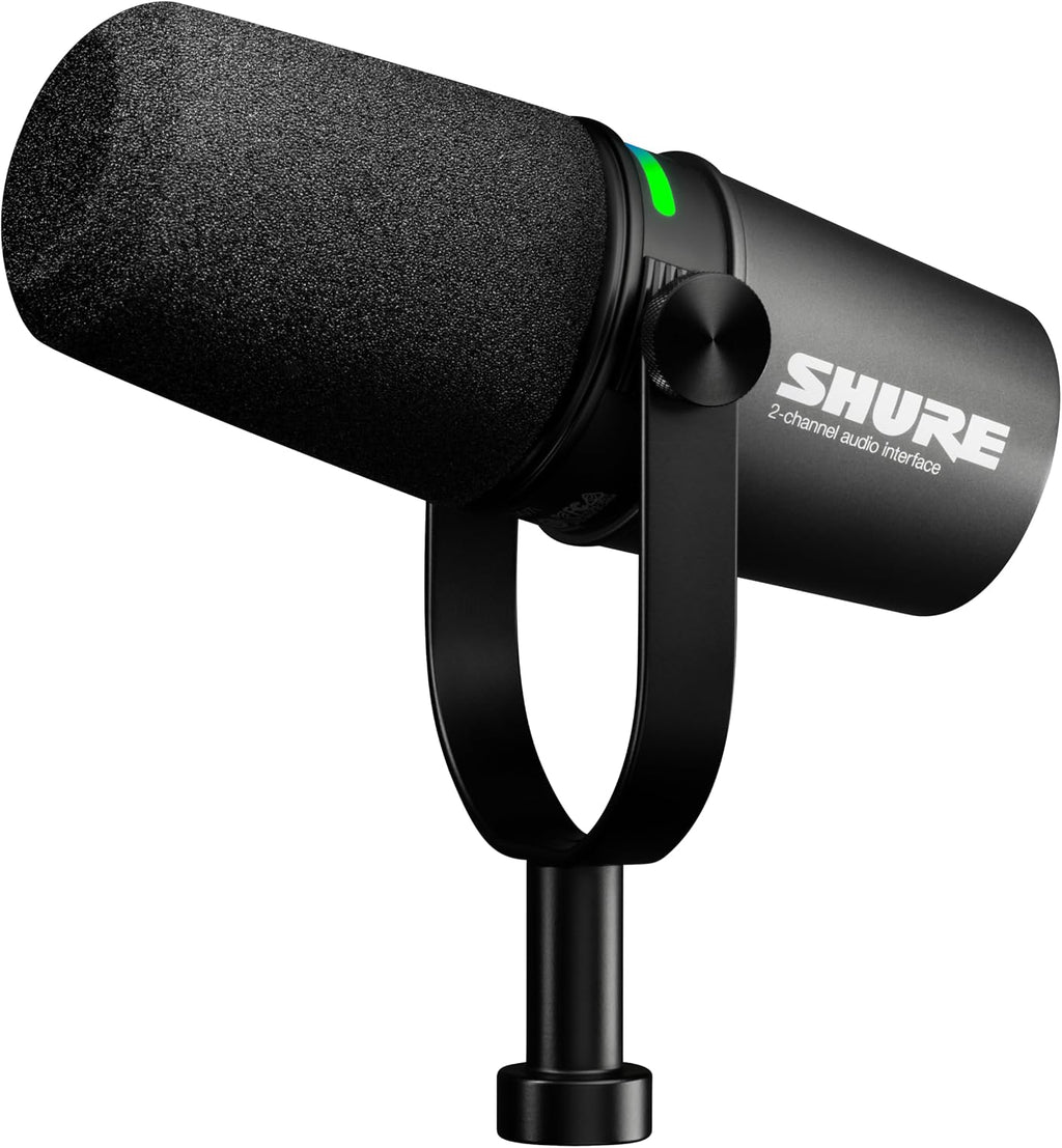 Shure Mikrofon MV7i Smart Podcast + Wbudowany Interfejs Audio – Zestaw Sprzętu z 2 Kanałami dla Podwójnych Mikrofonów XLR lub Mikrofon + Instrumenty XLR - Bezpośrednie Połączenie USB-C z PC/Telefonem