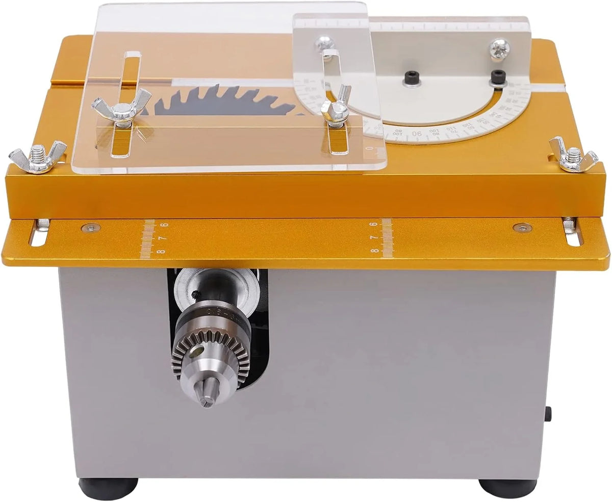 Stołowa pilarka tarczowa 9000 obr./min z 4 brzeszczotami, 300 W, mini obróbka drewna, elektryczna piła stołowa o grubości cięcia 0-29 mm, do cięcia, szlifowania, polerowania, rzeźbienia