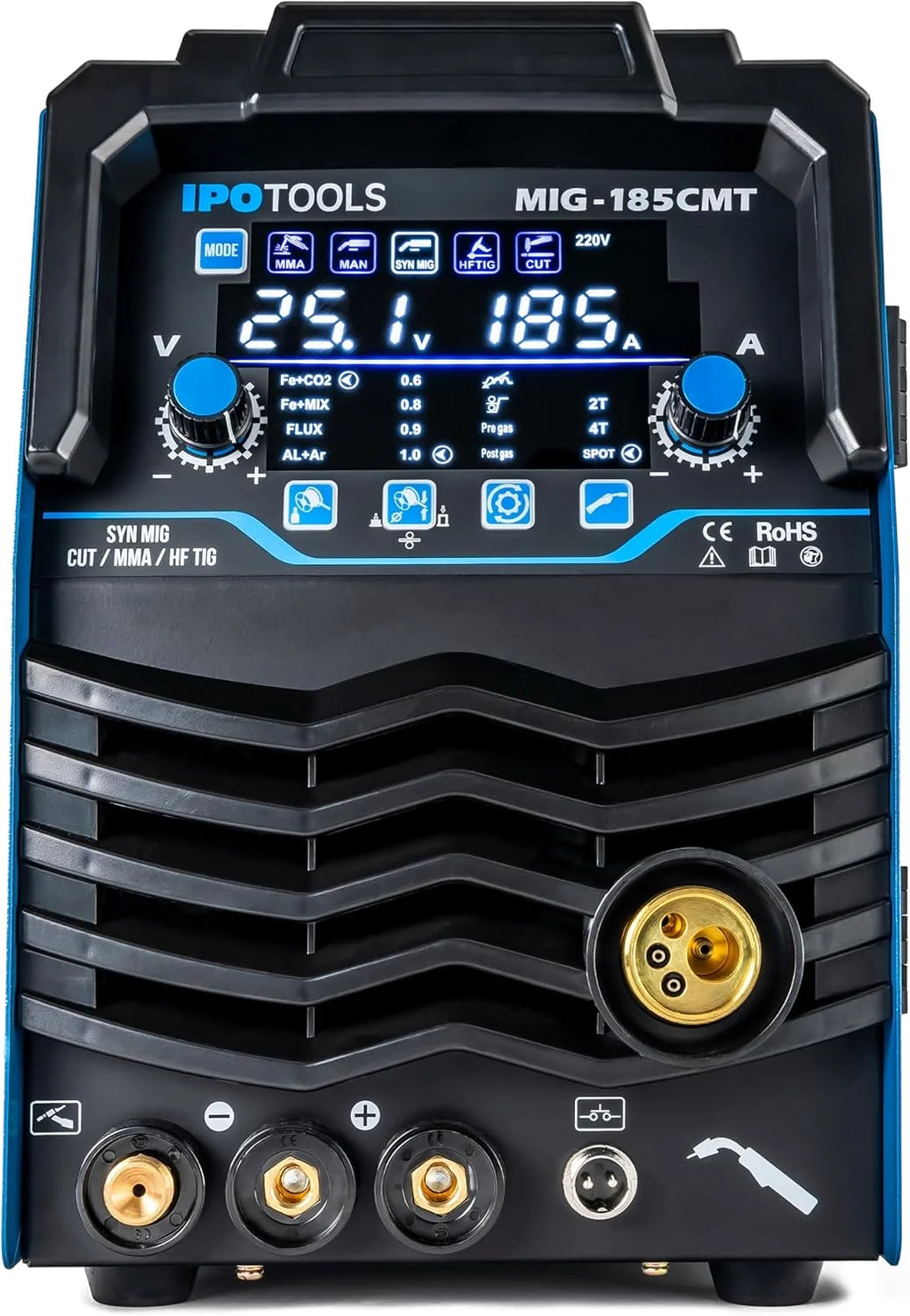 IPOTOOLS Spawarka kombinowana MIG-185CMT 7 w 1 WIG MIG MAG spawarka z przecinarką plazmową 45 A Synergic Inverter spawarka z 185 A z Flux, MMA | 230 V | 7 lat