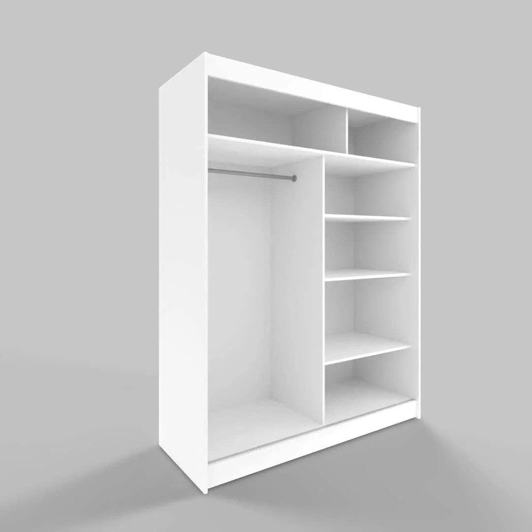 ML Furniture L3 szafa na ubrania z drzwiami przesuwnymi 120 cm z lustrem – meble do sypialni, do przechowywania – szafka wielofunkcyjna – kolor: biały
