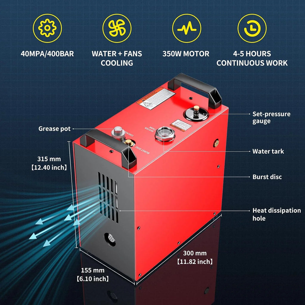 GX PUMP CS4-I Przenośna sprężarka powietrza PCP, kompresor pcp,mocny silnik 350 W, maks. 5800 Psi/40 Mpa, wbudowany konwerter domowy, chłodzenie wody i wentylatorów, 5 godzin ciągłej pracy