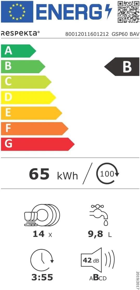 Respekta Zmywarka do zabudowy, 60 cm, GSP60BAV, 9 programów