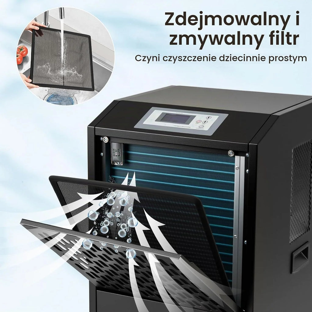 COSTWAY Suszarka budowlana 118 l/dzień, komercyjny osuszacz powietrza z wężem odpływowym, timer 24 h i 4 kółka, osuszacz przemysłowy do piwnicy, magazynu, placu budowy i pomieszczeń do 790 m²