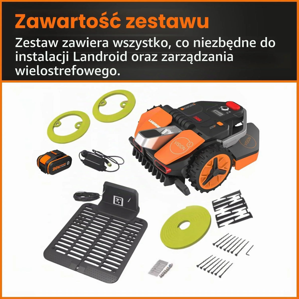 Worx Landroid Vision Robot Koszący, Czarny/Pomarańczowy, 1300 m²
