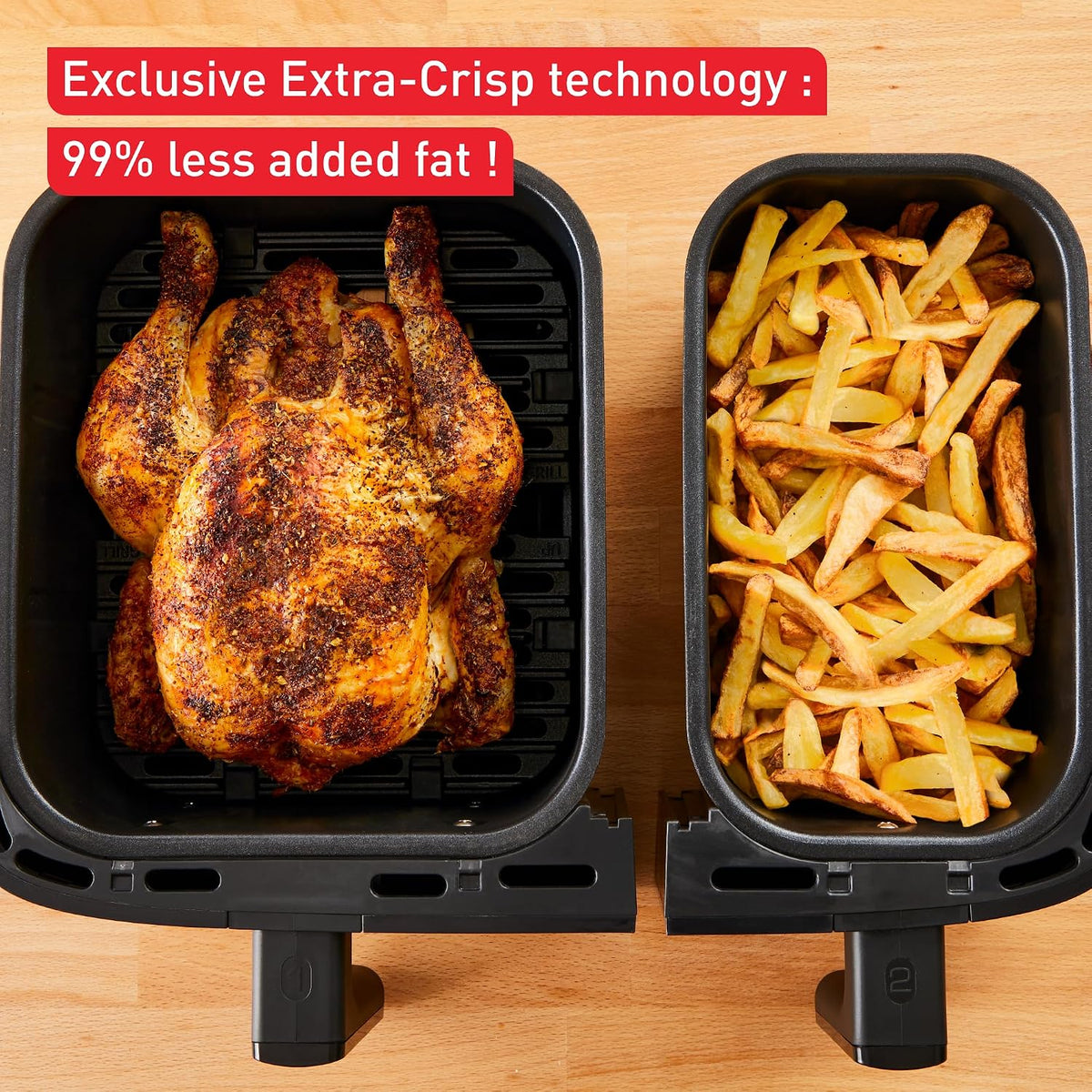 Tefal EY9018 Dual Easy Fry, Frytkownica Beztłuszczowa, Czarna Matowa, 8,3 L, Dwie Szuflady