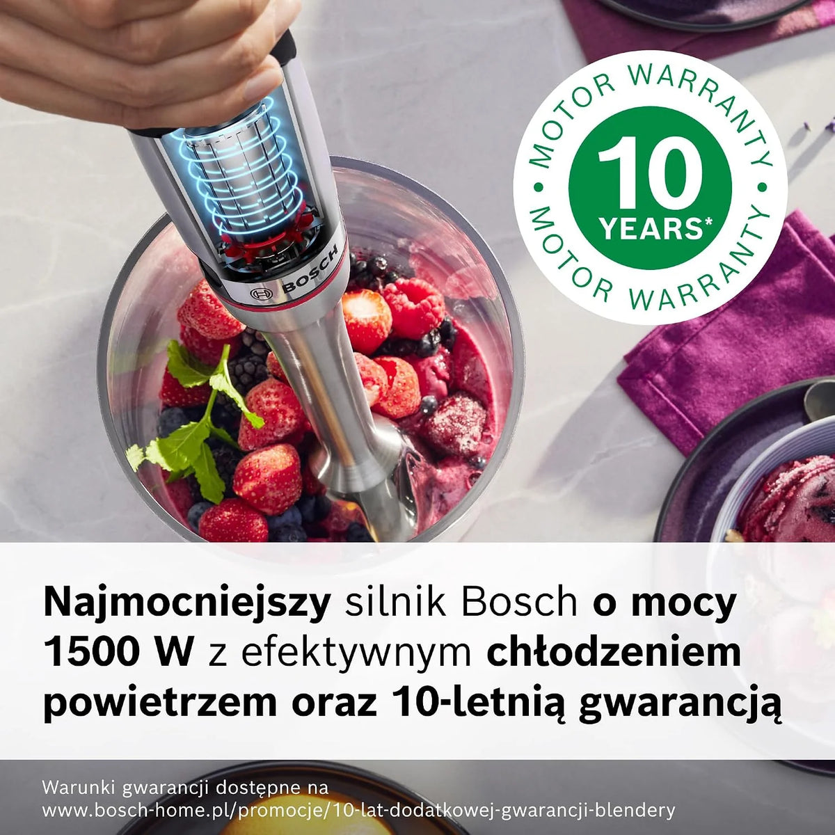Bosch, blender ręczny, ErgoMaster Serie 8, silnik 1500 W, intuicyjna regulacja prędkości, 6-ramienne ostrze, akcesoria w zestawie, stal nierdzewna, MSM8M934