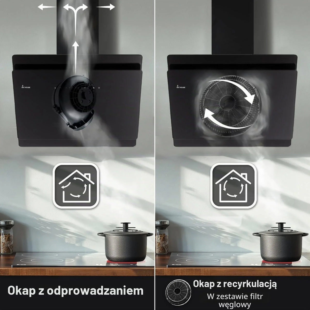 KKT KOLBE A+++ okap kuchenny 80 cm 782 m³/h | obieg powietrza | powietrze wylotowe | bez głowy | okap ścienny | osłona ścienna | czarny | szkło | automatyczny wybieg | SensorTouch | oświetlenie LED |