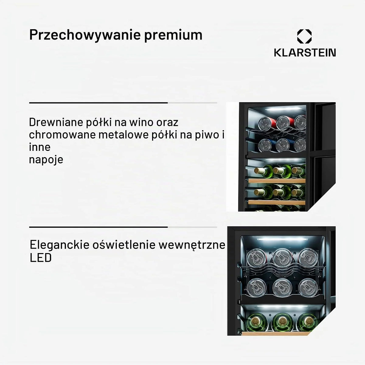 Klarstein Energooszczędna chłodziarka do wina na 18 butelek, wolnostojąca z 2 strefami chłodzenia - praktyczna lodówka na napoje i chłodziarka do wina do optymalnie schłodzonych napojów