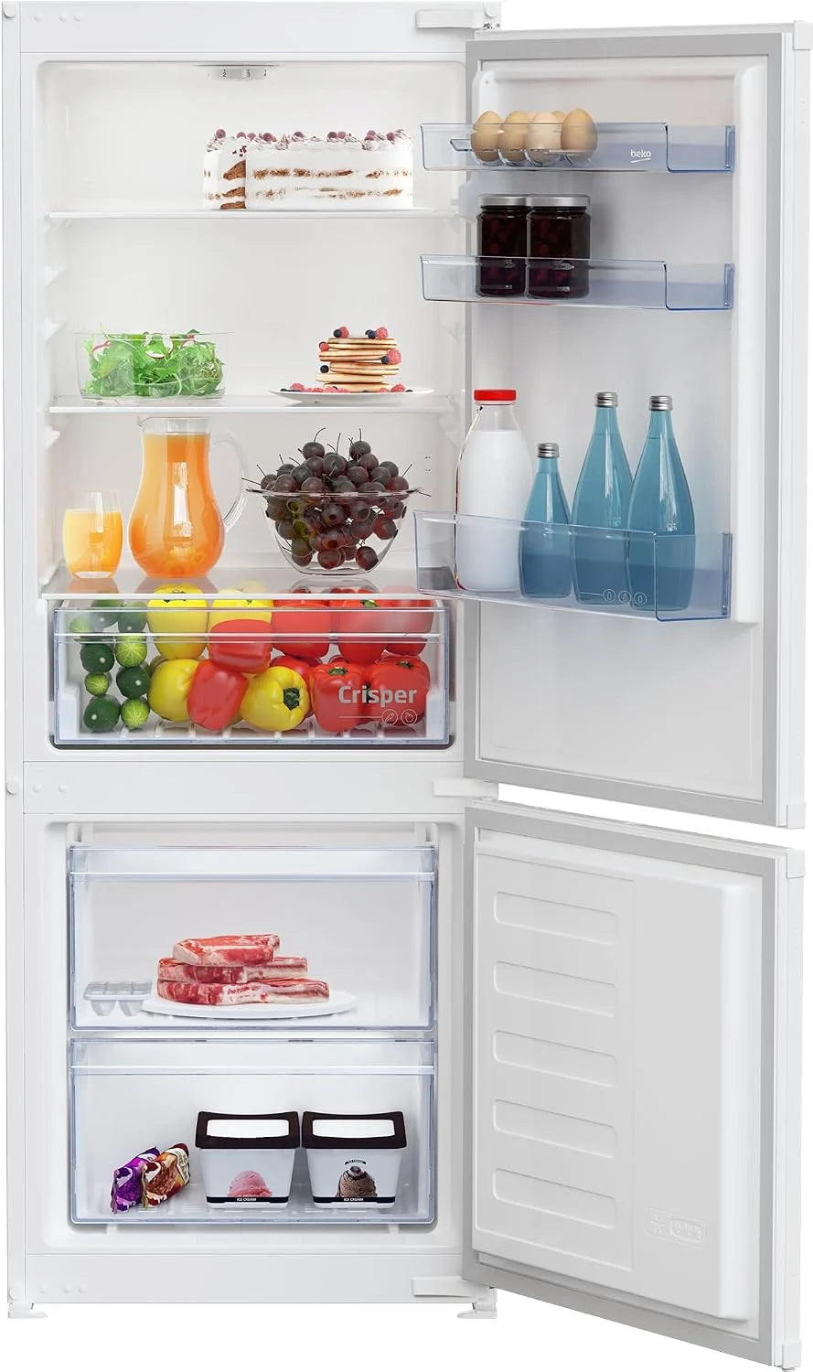 Beko BCSA240K4SN b100 lodówko-zamrażarka, pojemność użytkowa 214 l, chłodzenie 156 l, zamrażanie 58 l, wnęka 145, technologia drzwi holowanych, sprężarka ProSmart Inverter, 37 dB, urządzenie do