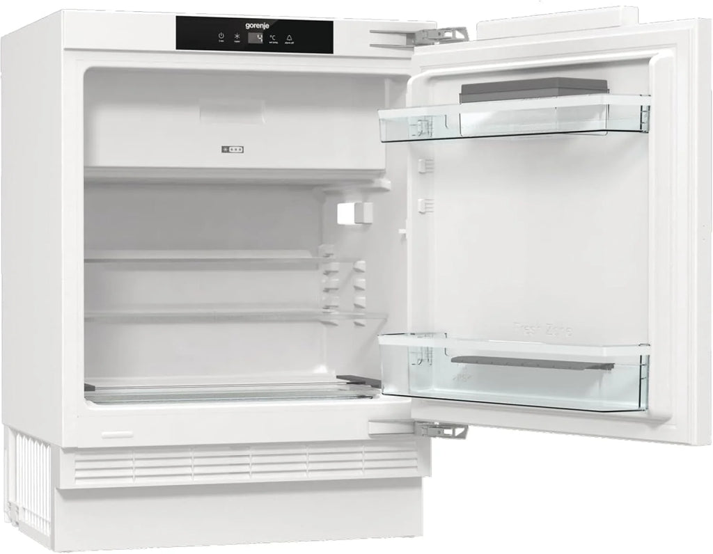 Gorenje RBIU609EA1 lodówka stołowa do zabudowy z zamrażarką/88 nisz/zawias drzwiowy/klasa efektywności energetycznej: E/121 litrów/technika drzwi stałych/SuperCool/wskaźnik temperatury/zawias drzwiowy