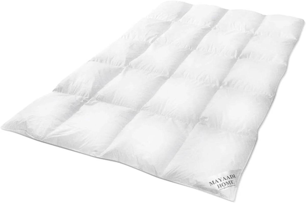 Mayaadi Zimowa kołdra puchowa, bardzo ciepła 135 x 200 cm, 1600 g, 70% puch, 30% pierze, 100% naturalna bawełna, wyprodukowana w Europie, pikowana kołdra dla alergików – MA24