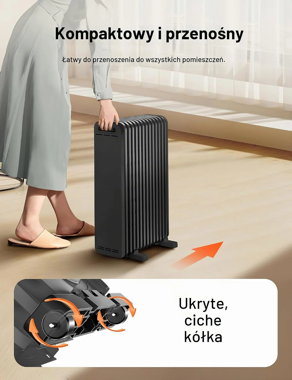 PELONIS 13 elementów grzejnika olejowego 2500W, mobilny grzejnik elektryczny, regulowany termostat, energooszczędny grzejnik olejowy, 3 poziomy ciepła, funkcje bezpieczeństwa