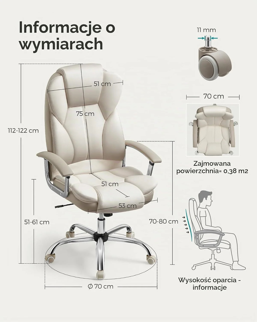 SONGMICS Fotel Biurowy, z Regulowanym Zagłówkiem, Obciążenie do 150 kg