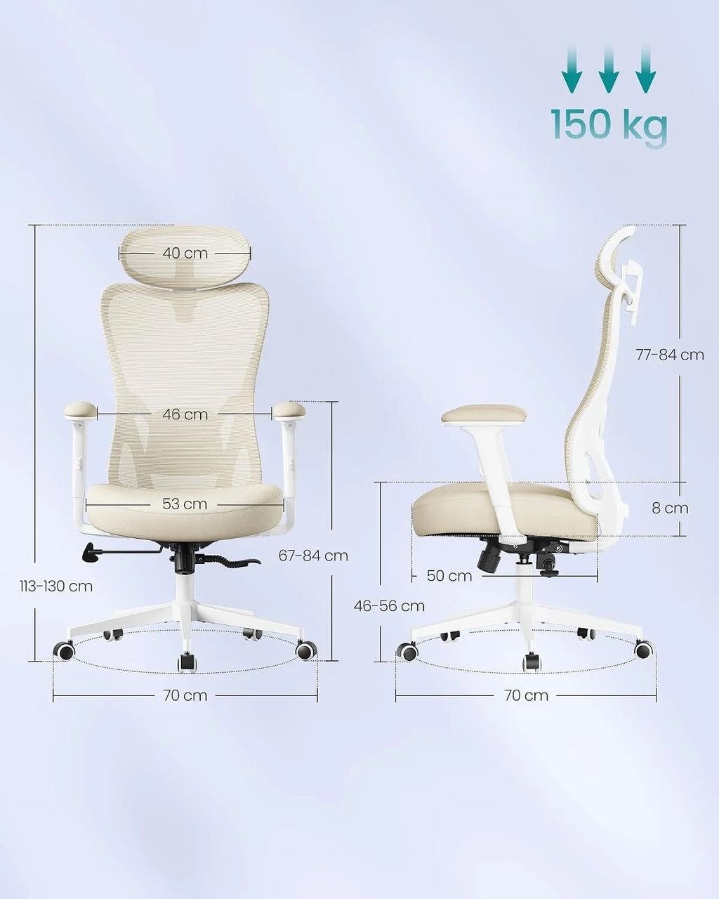 SONGMICS Ergonomiczny fotel biurowy, regulowana wysokość, udźwig do 150 kg
