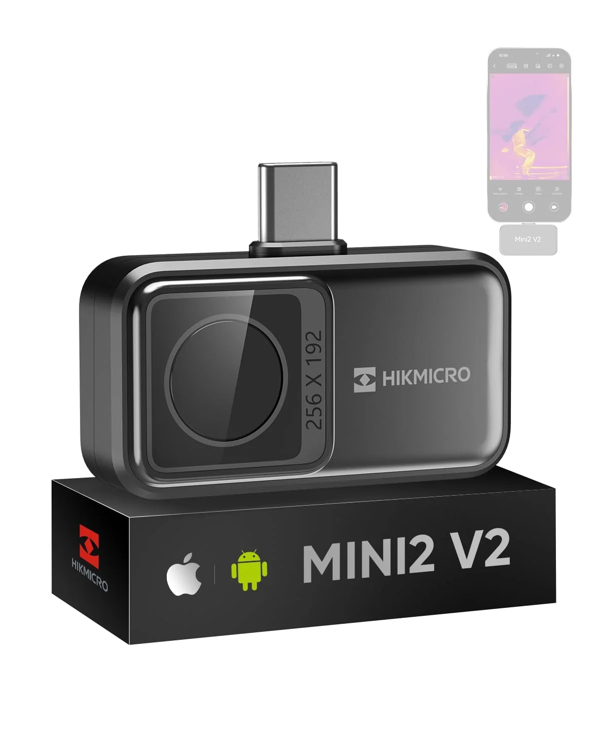 HIKMICRO Mini2 V2 Kamera termowizyjna do Android/iOS, rozdzielczość IR 256×192, kamera obrazowania termicznego, SuperIR 512×384, obsługuje iPhone 15/16/17, 25Hz, port USB-C/Lightning (brak akcesoriów)