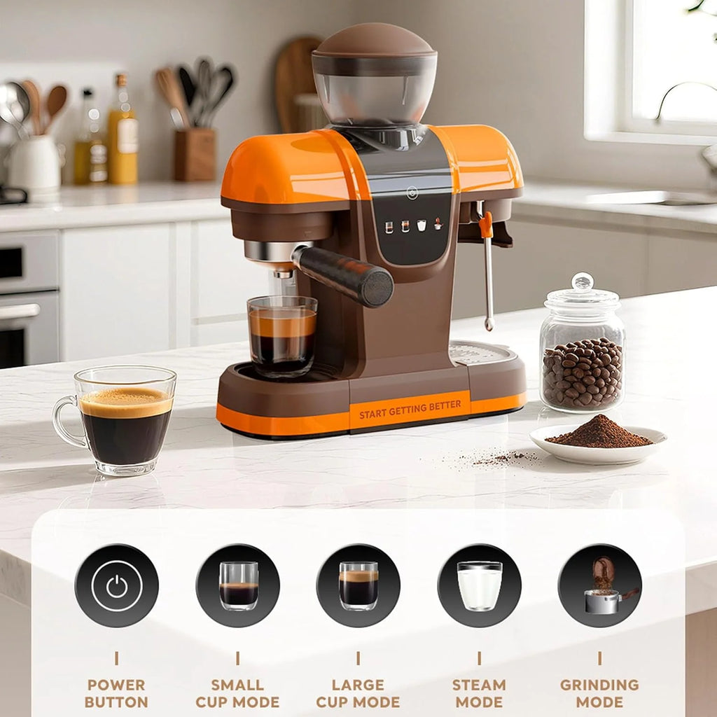 Bewinner Ekspres do Kawy, Półautomatyczny Ekspres do Kawy z Wbudowanym Młynkiem i dyszą Pary, Pompa 19 Barów, Zbiornik 800 Ml, Kolba 58 Mm do Domowego (Wtyczka UE 220 V)