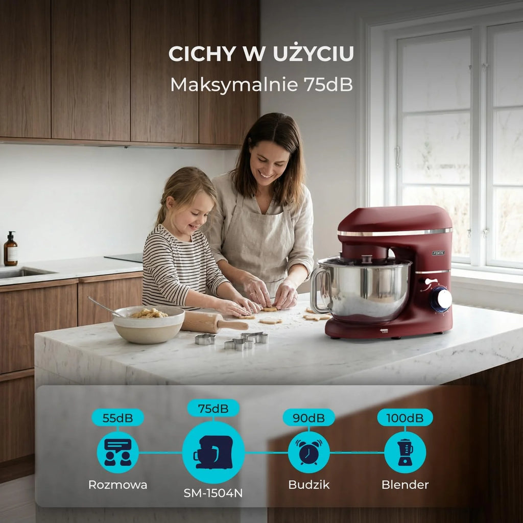 Robot kuchenny - 2000 W - miska do mieszania ze stali nierdzewnej (6,2 l) - mikser kuchenny z mieszania, hakiem do zagniatania, trzepaczką i ochroną przed pryskaniem - w zestawie