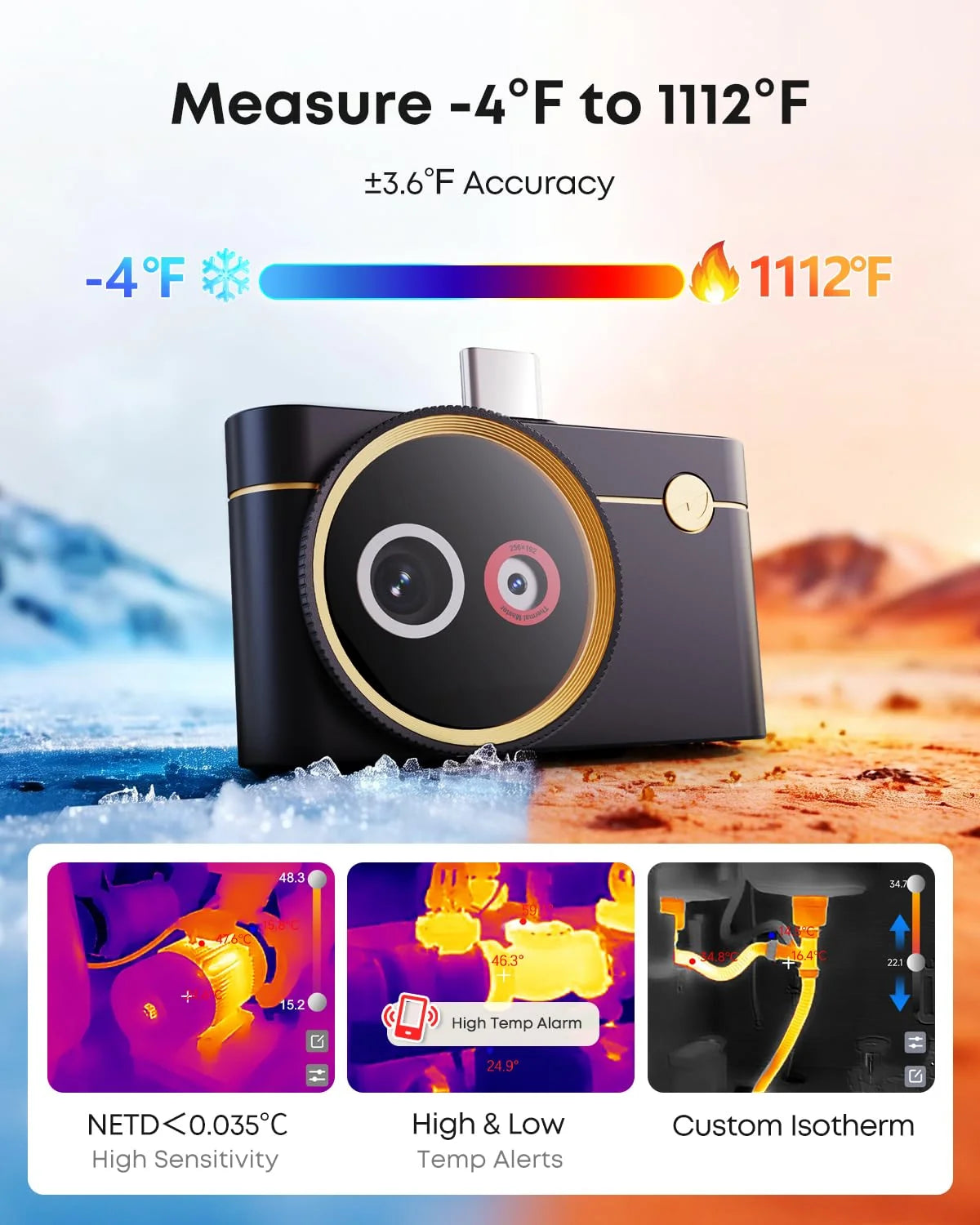 Kamera termowizyjna do systemu Android Thermal Master P4 podwójna kamera na podczerwień 512 x 384 X³ IR rozdzielczość, zakres temperatur od -20 do 600 °C, czułość 0,035℃