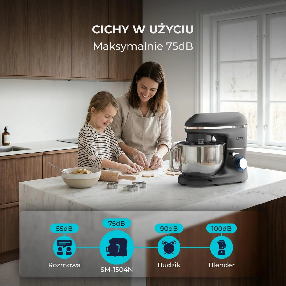 Robot kuchenny - 2000 W - miska do mieszania ze stali nierdzewnej (6,2 l) - mikser kuchenny z mieszania, hakiem do zagniatania, trzepaczką i ochroną przed pryskaniem - w zestawie