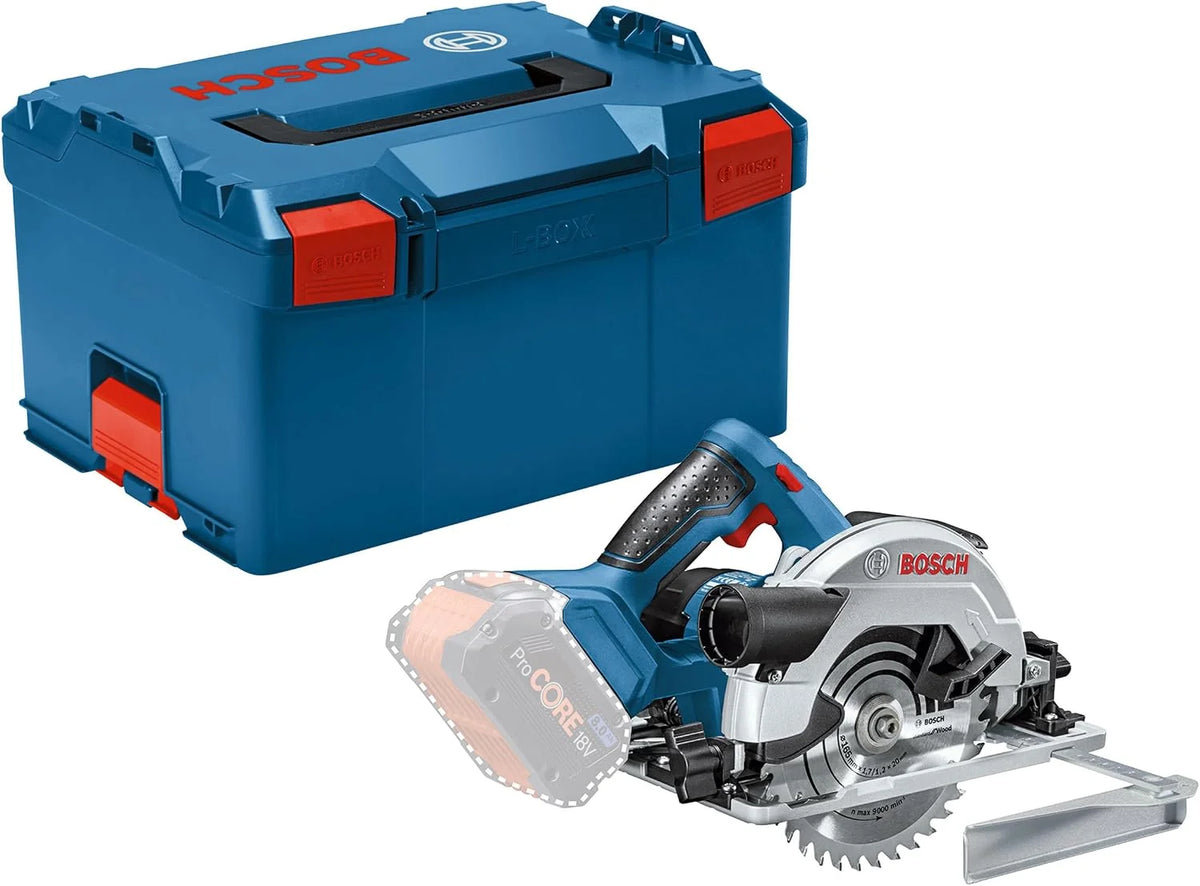 Bosch Professional system 18V: akumulatorowa pilarka tarczowa GKS 18V-57 (średnica tarczy pilarskiej 165 mm, prędkość obrotowa bez obciążenia 3.400 min-1, L-BOXX)