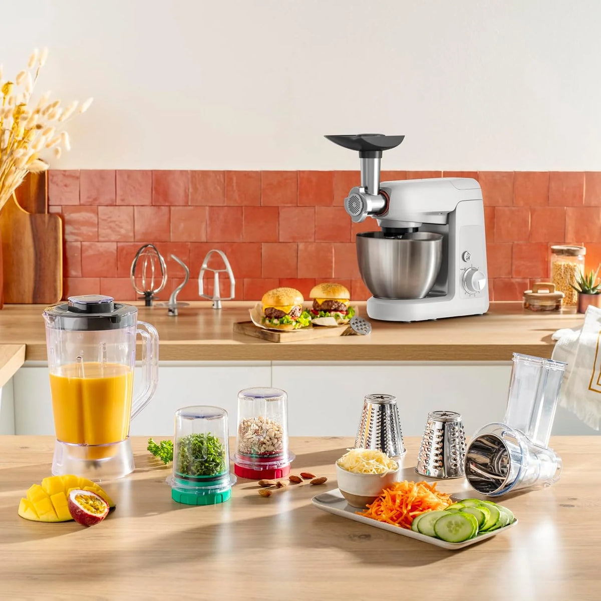 Tefal Bake Partner QB525B38 robot kuchenny, 1100 W, w zestawie z nasadką miksera stojącego + zestaw do pieczenia, automatyczne wyłączanie po podniesieniu ramienia, planetarny system mieszania, miska