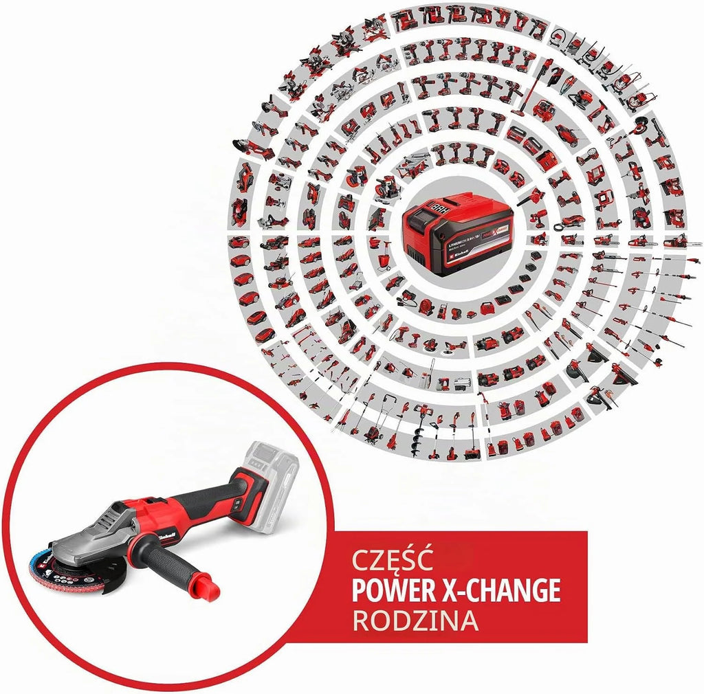 Einhell Profesjonalna akumulatorowa szlifierka kątowa TP-AG 18/125 F Li BL-Solo Power X-Change (18 V, 700 W, średnica tarczy 125 mm, głębokość cięcia 33 mm, bezszczotkowa, w zestawie akcesoria, bez