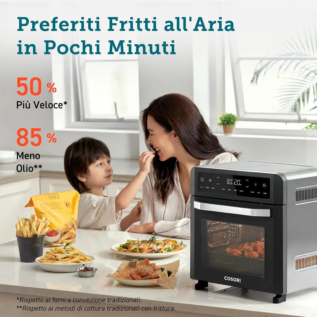 COSORI Frytkownica na gorące powietrze, 12 l, 11 funkcji, suszenie, fermentacja, podwójne ogrzewanie, okienko, Airfryer XXL, piec na gorące powietrze, mini piekarnik, książka z przepisami (może nie