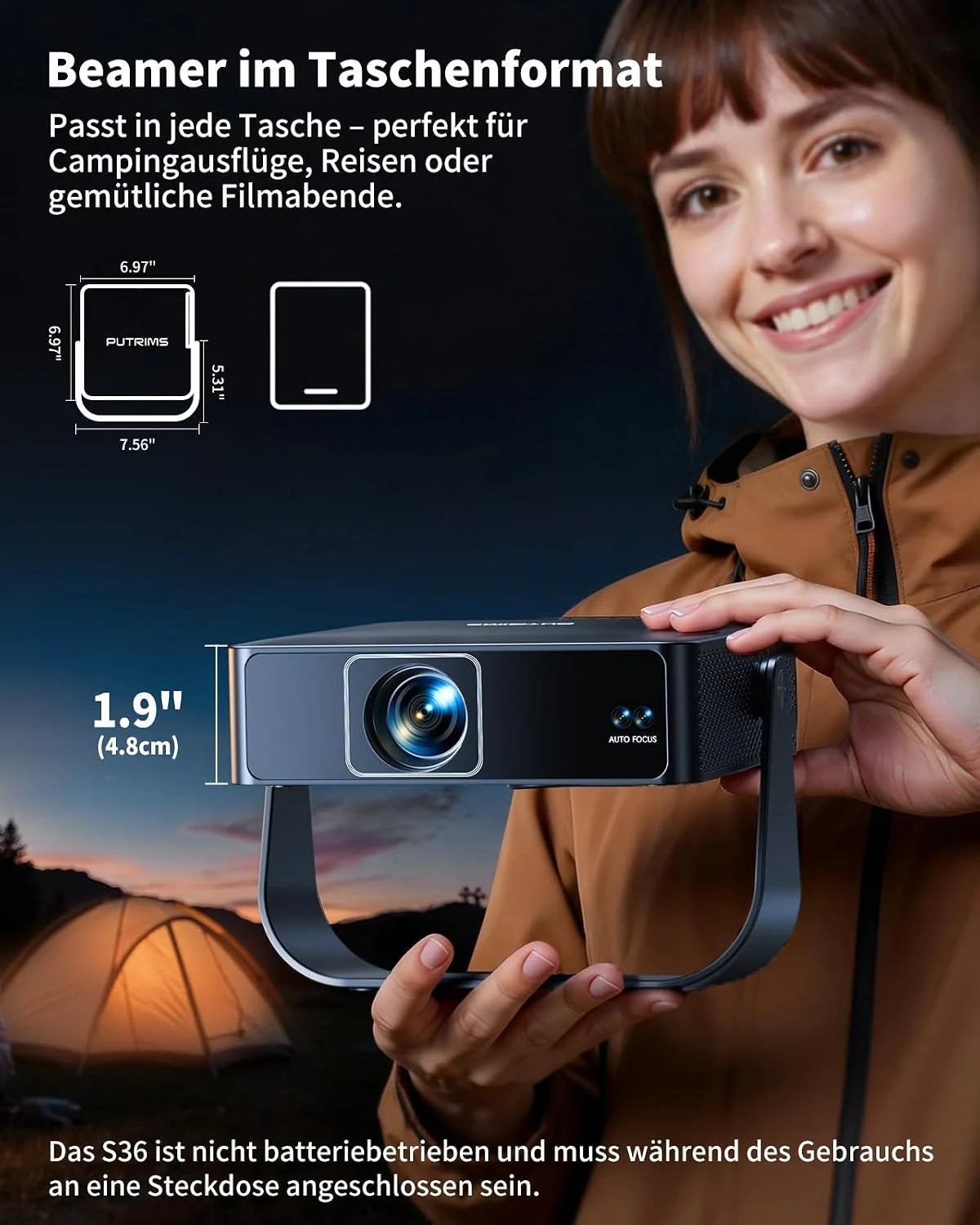 Inteligentny rzutnik (kompatybilny z Netflix/Live TV/obracany o 330°】 Mini projektor 4K z autofokusem / korekcją trapezu 6D, mini projektor 4K 1080p Full HD WiFi6 i Bluetooth do kina domowego