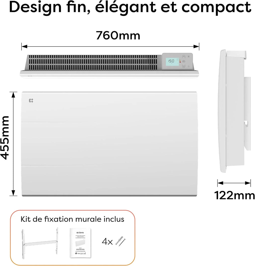 CIARRA CBHT15E bezwładnościowy grzejnik ceramiczny 1500 W - WiFi Inteligentne ogrzewanie elektryczne z PID, wykrywanie okien, programowanie tygodniowe i blokada dla dzieci