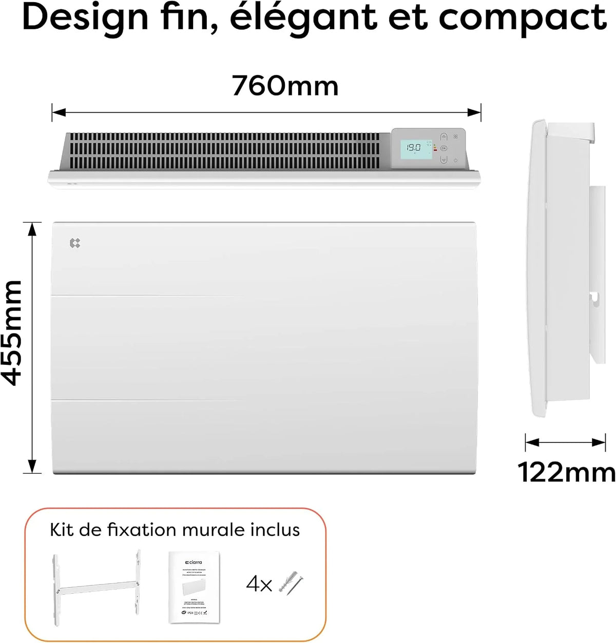 CIARRA CBHT15E bezwładnościowy grzejnik ceramiczny 1500 W - WiFi Inteligentne ogrzewanie elektryczne z PID, wykrywanie okien, programowanie tygodniowe i blokada dla dzieci