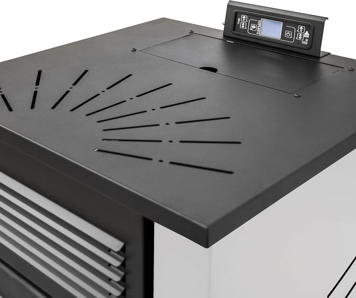 STUFE A PELLET ITALIA Canada 14 kW | wydajność pieca na pellet 89%, ogrzewa 130 m², autonomia 15 godzin, programowalna, 5 prędkości i poziomów mocy, 24 miesiące , kolor biały