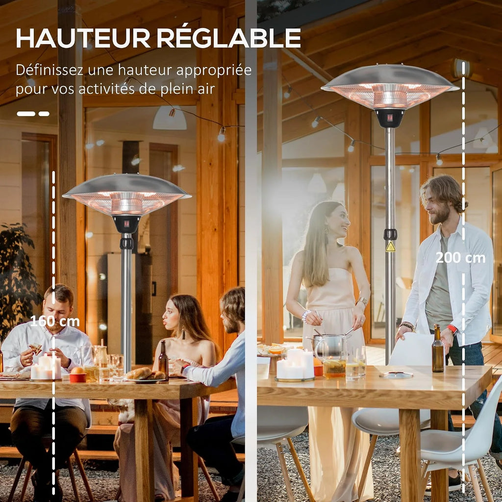 Outsunny Elektryczny parasol grzewczy 3000W bez CO₂ 160-200cm Srebrny