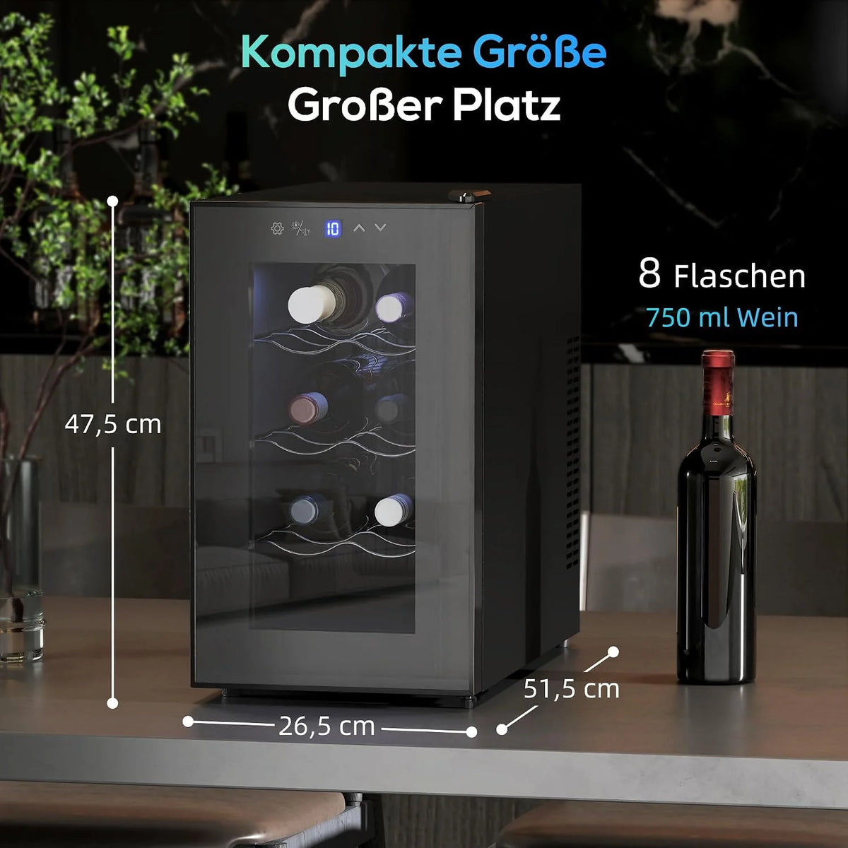 HOMCOM Lodówka na wino 1 strefa na 8 butelek 21L termoelektryczna czarna