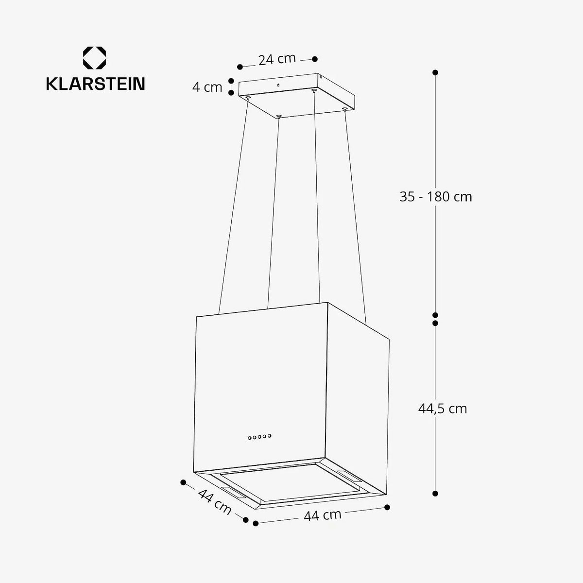 Klarstein Okap wyspowy żyrandolowy - Okap wiszący, wyspowy żyrandolowy, z filtrem, z recyrkulacją, Montaż sufitowy, 45 cm, czarny