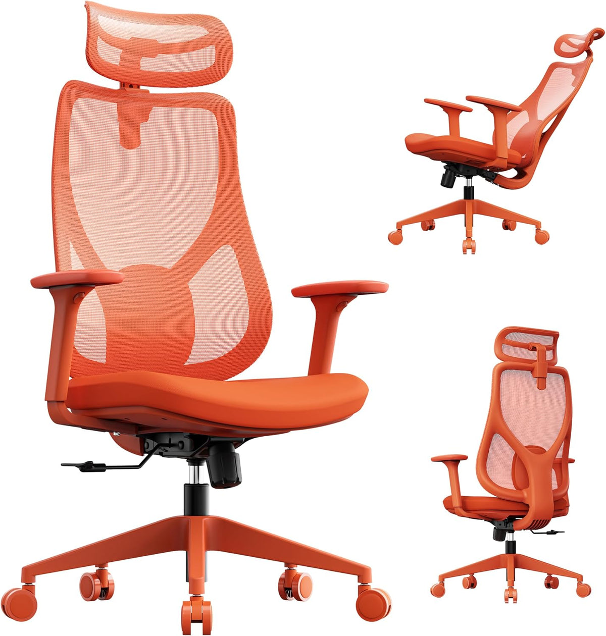 SENSE7 Fotel Biurowy Gamingowy Ergonomiczny Krzesło Obrotowe Biurowe Regulowany dla Home Office Graczy 150kg Oddychająca Tkanina Regulowany Zagłówek z Podparciem Podłokietnikami 3D - MOYO Pomarańcz