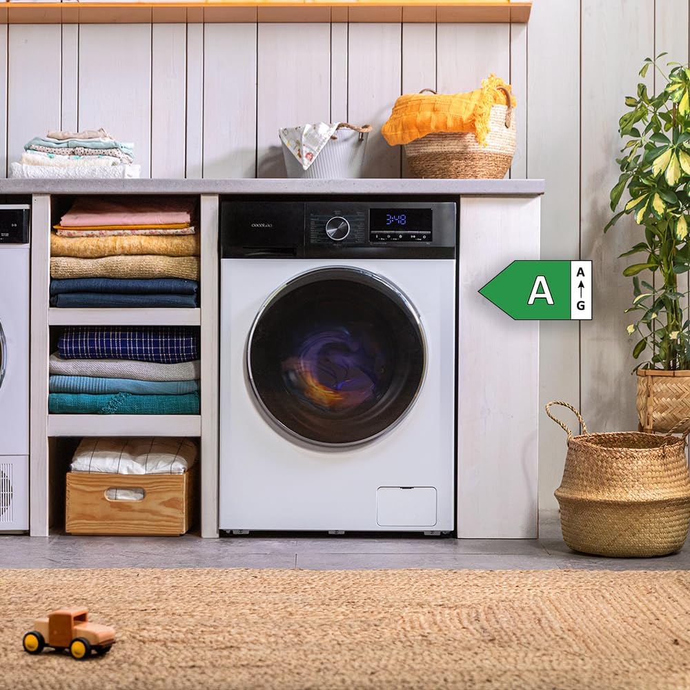 Cecotec Pralka 9 Kg Ładowanie przednie Bolero Dresscode 9500 Inverter A. 1900 W, 1400 obr/min, Silnik Inverter Plus, Niskie zużycie, 16 programów, SteamMax, Delay Start, Biały