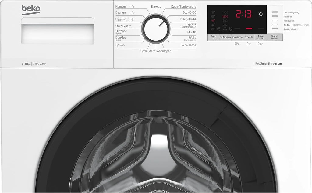 Beko WLM81434NPSA pralka wolnostojąca, w pełni automatyczna, 8 kg, SteamCure, funkcja uzupełniania AddXtra, wybór wirowania 1400 obr./min, higiena + nadaje się dla alergików, biała