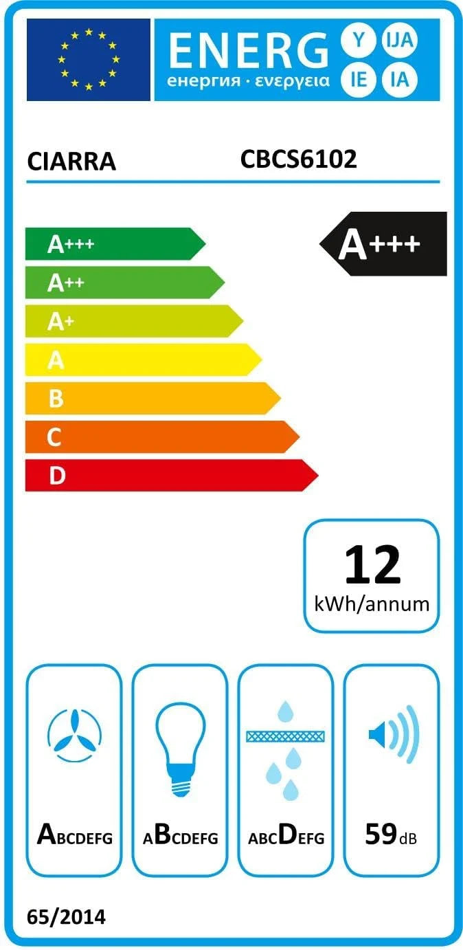 CIARRA CBCS6102 A+++ okap kuchenny 60 cm obieg powietrza wylotowego okap kuchenny 650 m³/h Wi-Fi App Touch obsługa 4 stopnie wraz z Booster czarny okap ścienny z filtrem węglowym CBCF003