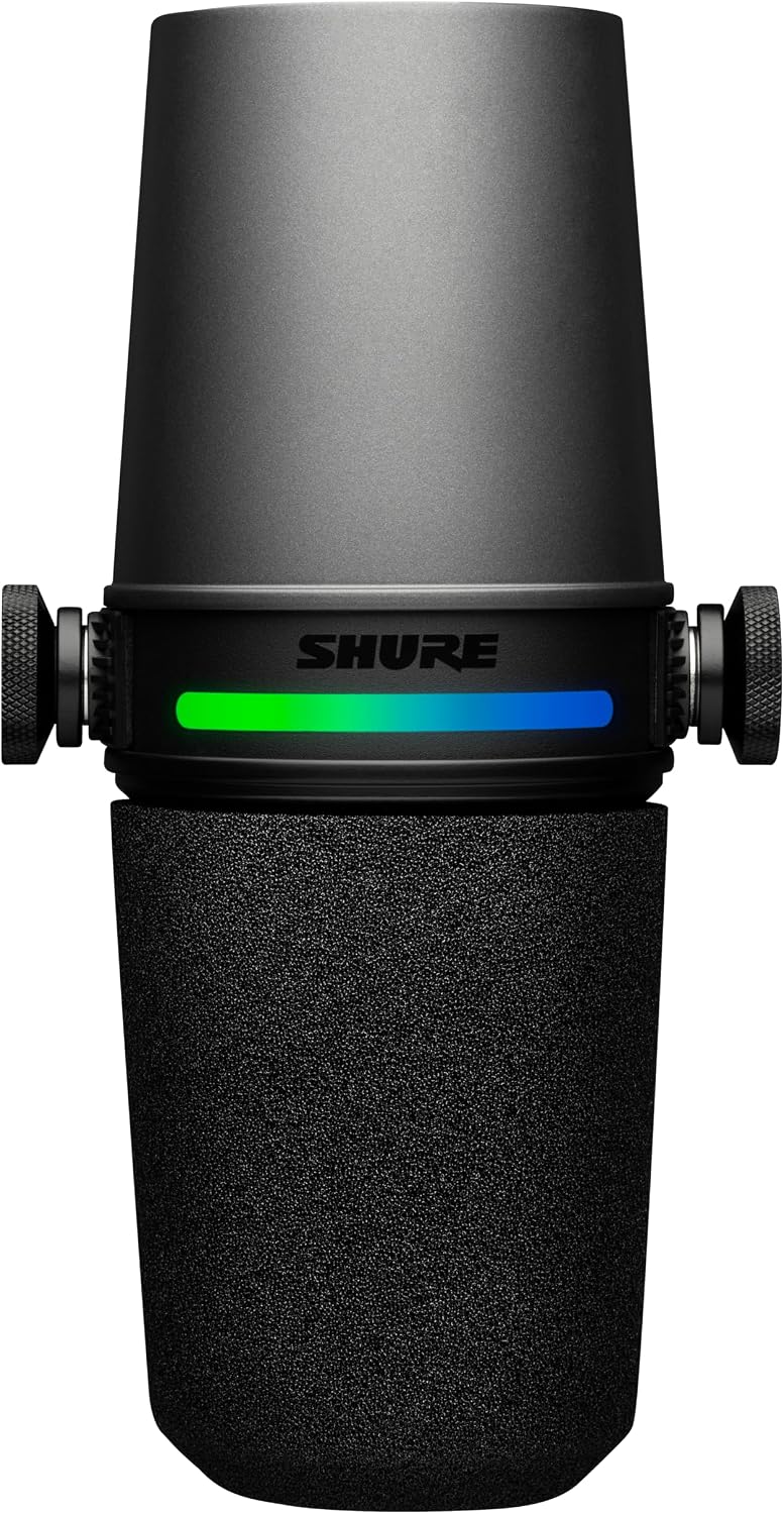 Shure Mikrofon MV7i Smart Podcast + Wbudowany Interfejs Audio – Zestaw Sprzętu z 2 Kanałami dla Podwójnych Mikrofonów XLR lub Mikrofon + Instrumenty XLR - Bezpośrednie Połączenie USB-C z PC/Telefonem