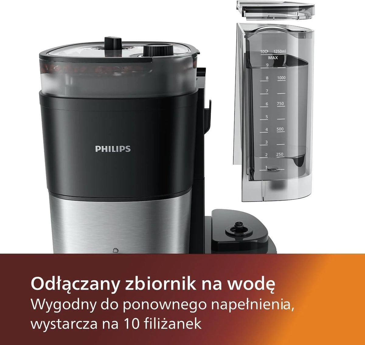 Philips Ekspres Przelewowy do Kawy z Wbudowanym Młynkiem, 1,25 l