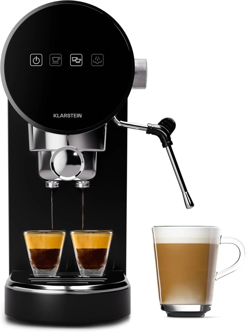 Klarstein Ekspres kolbowy do espresso ze spieniaczem do mleka, 0,9L mini ekspres retro z kolbą, 1360 W mały do kawy, do cappuccino, latte i macchiato