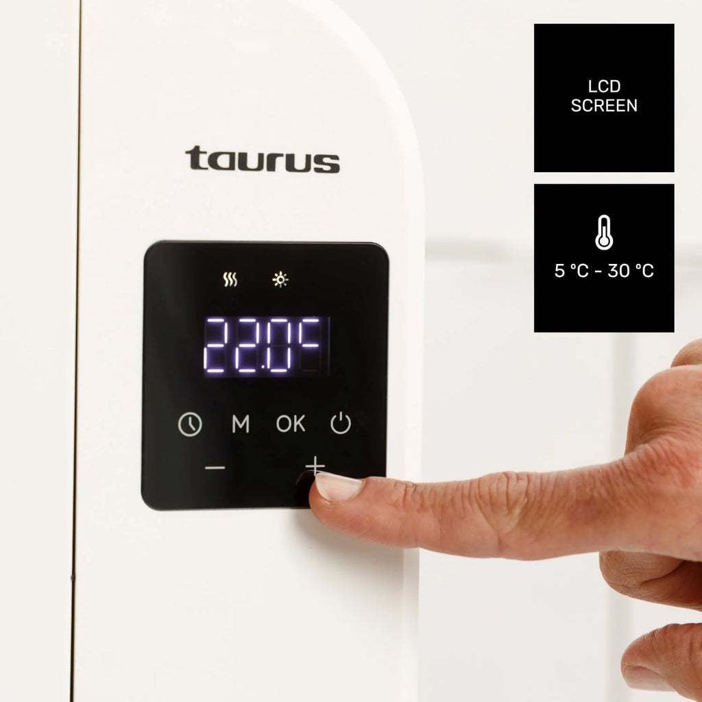Taurus Grzejnik elektryczny Nepal 2000 | 10 elementów | 2000 W | ściana lub stopa | Regulowany termostat | Programowanie 24/7 | Wyświetlacz LCD | Cichy | Przycisk | Całkowite wyłączenie